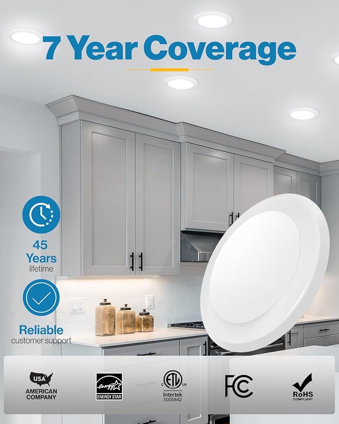 Sunco 96 Pack LED Disc Lights Ceiling 6 Inch, Flush Mount Disk Light, Recessed Can Lighting, 1050 LM, 15W (75W Equivalent), 3000K Warm White, Dimmable, Damp Rated ETL.