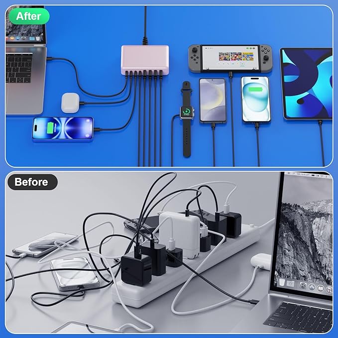 USB C Charger 300W USB C Charger Block 8-Ports GaN IV Fast Charging Station,PD 100W Laptop Charging Hub Wall Adapter Compatible with MacBook/Air,DELL,Steam Desk,iPhone 16/15/14,Galaxy S24