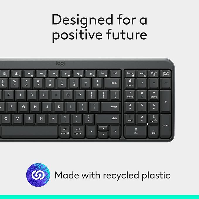 Logitech K250 Bluetooth Keyboard with Numpad, Easy Connectivity, Compact Wireless Keyboard Made with Recycled Plastic, Spill-Resistant, Comfortable Keys - Windows/MacOS - Graphite