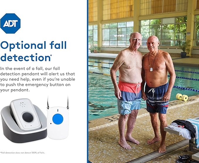 ADT - On-The-Go Mobile Medical Alert System for Seniors - GPS Capabilities, Included Waterproof Wearable Panic Button, 24/7 U.S. Based Monitoring (Fall Detection Pendant)