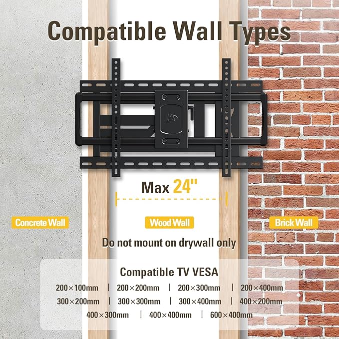 Mounting Dream Long Arm TV Wall Mount for 37-75 Inch TV, Corner TV Wall Mount with 32” Long Extension, Full Motion TV Mount Swivel & Tilt, Fits Max VESA 600x400mm,100 lbs, 16”,18”,24” Studs MD2285-LA