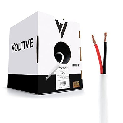 Voltive 12/2 Speaker Wire, in-Wall CL3 & Direct Burial, White, 250ft - 12AWG, 2 Conductors, Stranded Oxygen-Free Copper, UL Listed - V-1206-4
