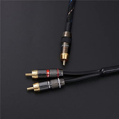 JORZOR Audiophile RCA to 2RCA Subwoofer Cable,1 RCA Male to 2 RCA Male Audio Cable RCA Y-Adapter,Oxygen-Free Copper,Nylon Braided Jacket (3M(9.9FT)) (RANHANG1)