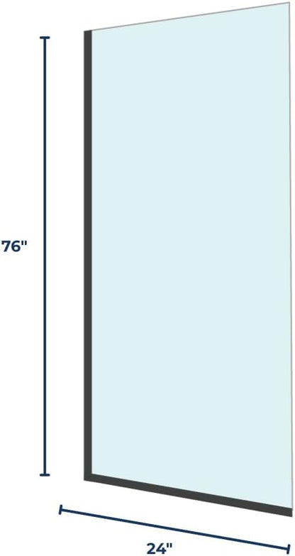 Yana Frameless Shower Door Screen, Fixed Shower Door Panels 3/8" Thick Tempered Glass, Water Repellent, Reversible Shower Wall Panel with Matte Black Finish 24" x 76"