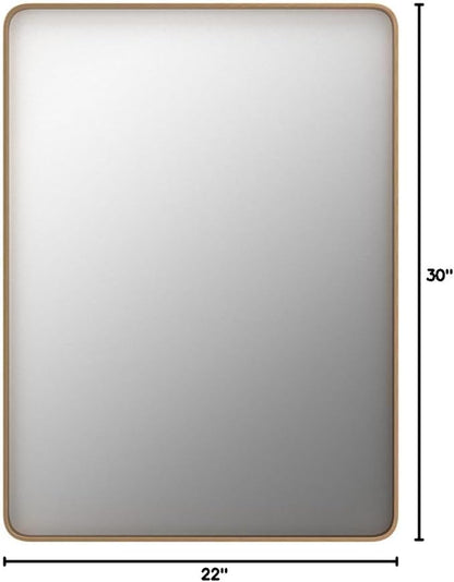 LOAAO 22”X30” Gold Bathroom Mirror, Rounded Rectangle Gold Frame Mirror, Brushed Gold Bathroom Vanity Mirror Wall-Mounted, Anti-Rust, Hangs Horizontally or Vertically
