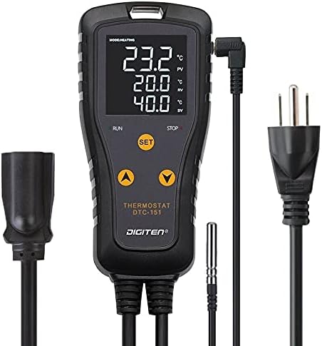 DIGITEN DTC151 Temperature Controller Plug-in Thermostat Cooling Heating Temperature Controller Outlet GreenhouseThermostat for Germination Incubation Homebrewing