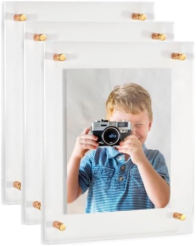 ArtToFrames 15x18 Inch Double Panel Floating Acrylic Picture Frame (Full Frame is 19x22) comes with Gold Standoff Hardware, Made in the USA, 3 Pack