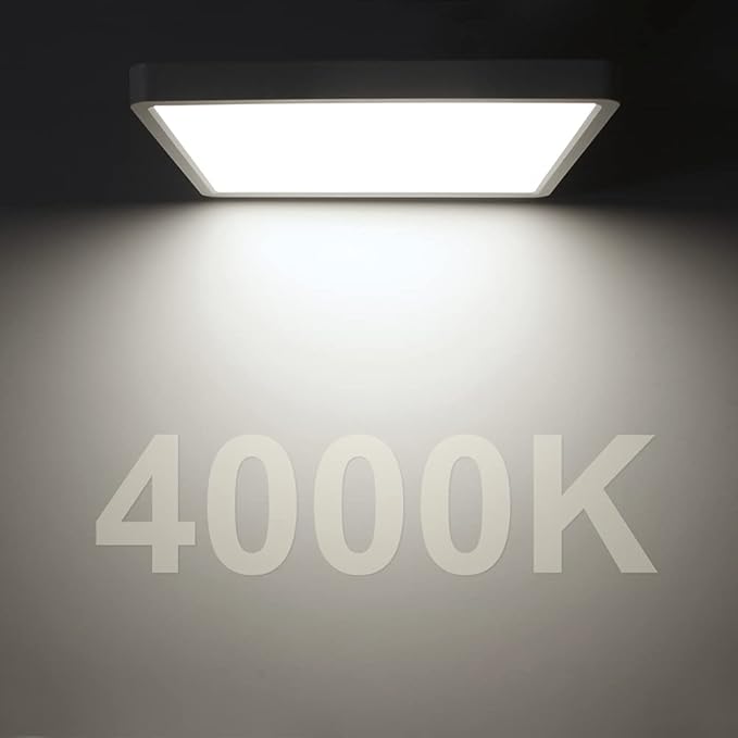 LED Flush Mount Ceiling Light Fixture, 4000K Neutral White, 12inch 24W, 3200LM, Slim Flat Panel Lighting Fixture, Square Modern Ceiling Lamp for Bedroom, Kitchen, Living Room, Closet, Stairwell