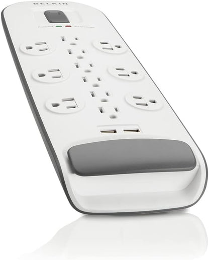 Belkin 12-Outlet USB Power Strip Surge Protector, Flat Plug, 6ft Cord (3,996 Joules), White - Pack of 3