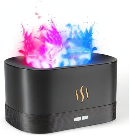 Colorful Flame Air Aroma Diffuser Humidifier, Upgraded 7 Flame Colors Noiseless Essential Oil Diffuser for Home,Office,Yoga with Auto-Off Protection 180mL (8Hours Black)