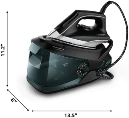 Rowenta Iron Steamer for Clothes Master Steam Station, Professional Steam Iron for Clothes with Stainless Steel Soleplate, 57 Oz, 400 Microsteam Holes, Built-In Pump, 1750 Watts, Black/Green, VR8338