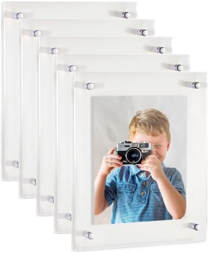 ArtToFrames 12x18 Inch Double Panel Floating Acrylic Picture Frame (Full Frame is 16x22) comes with Chrome Standoff Hardware, Made in the USA, 5 Pack