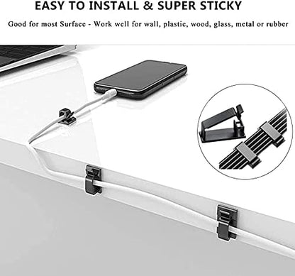 Cord Management Organizer Kit 4 Cable Sleeve split with 41Self Adhesive Cable Clips Holder, 10pcs and 2 Roll Self Adhesive tie and 100 Fastening Cable Ties for TV Office Car Desk Home