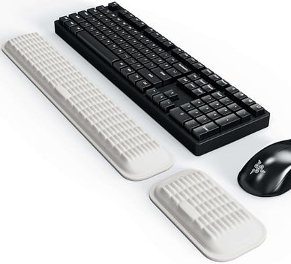 MEKASS Ergonomic Wrist Rest for Keyboard and Mouse, Soft Memory Foam Keyboard Wrist Rest Set with Non-Slip Silicone Base, Easy Typing, Pain Relief, Comfort for Office, Work, Gaming (White)