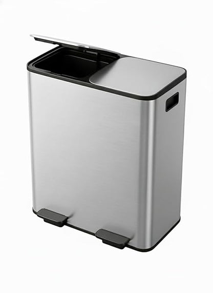 Garvee Trash Can, 2 x 10.6 gal (2 x 40 L) Garbage Can for Kitchen Dual Compartment Recycling Kitchen Step Trash Bin, Stainless Steel Trash and Recycle Bin Combo with Soft-Close Lid,Silver