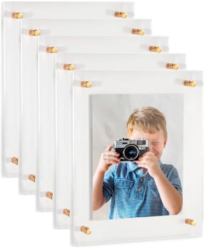 ArtToFrames 21x30 Inch Double Panel Floating Acrylic Picture Frame (Full Frame is 25x34) comes with Gold Standoff Hardware, Made in the USA, 5 Pack