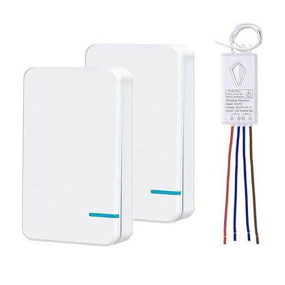 Thinkbee 3 Way Wireless Switch and Receiver Kit, Dual Remote Control, No Wiring, No WiFi Needed, Waterproof Wireless Panel Switches for House Lamp Led (2 Switches and 1 Receiver Included)