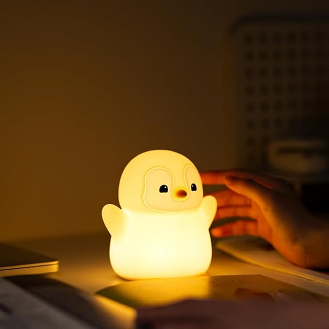 ATSUI Happy Penguin Night Light, LED Squishy Novelty Animal Lamp, Food Grade Silicone, 2 Level Dimmable, Nursery Nightlight for Desk Decor, Funny Gifts Stuff for Boys Girls Baby, White Elephant Gifts
