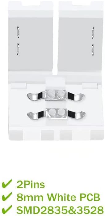 LightingWill 10pcs Pack Strip to Strip Unwired Gapless Solderless Snap Down 2Pin Conductor LED Strip Connector for 8mm Wide 3528 2835 Single Color Flex LED Strips