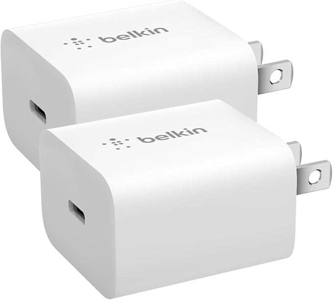 Belkin USB C Charger Block 20W (2-Pack) - Fast Charging - Apple iPhone 17, Air, Pro, Pro Max, iPad, AirPods, Apple Watch, Samsung Galaxy S25, Nintendo Switch 2 & More - White