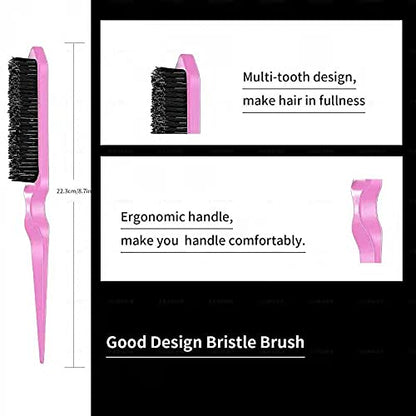 3 Pieces Hair Styling Comb Set Teasing Brush Rat Tail Comb Edge Brush for Edge&Back Brushing, Combing, Slicking Hair for Women (Pink)
