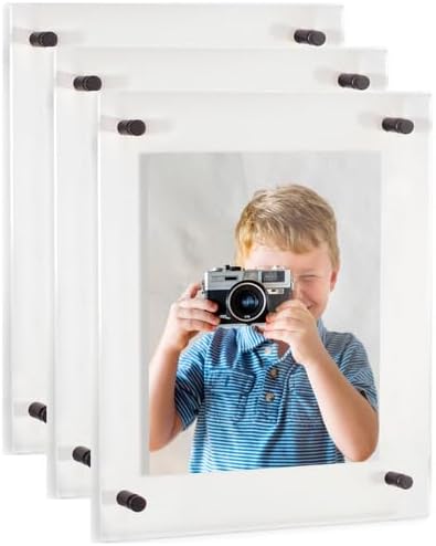 ArtToFrames 10x20 Inch Double Panel Floating Acrylic Picture Frame (Full Frame is 14x24) comes with Black Standoff Hardware, Made in the USA, 3 Pack
