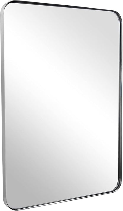 ANDY STAR Chrome Mirror for Bathroom, 24"x36" Metal Frame Wall Mirror with Rounded Corner, Modern Rectangle Bathroom Vanity Mirror with Polish Finish