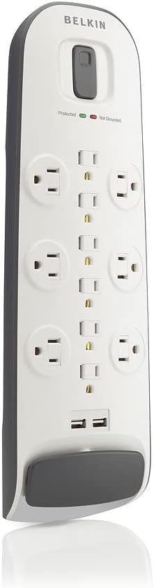 Belkin 12-Outlet USB Power Strip Surge Protector, Flat Plug, 6ft Cord (3,996 Joules), White - Pack of 3