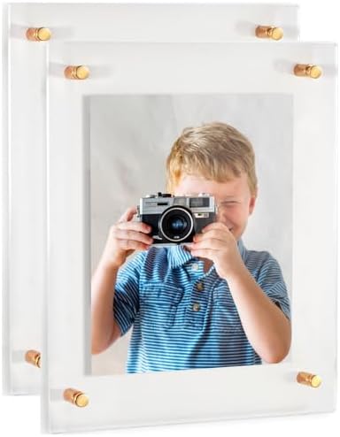 ArtToFrames 13x17 Inch Double Panel Floating Acrylic Picture Frame (Full Frame is 17x21) comes with Gold Standoff Hardware, Made in the USA, 2 Pack