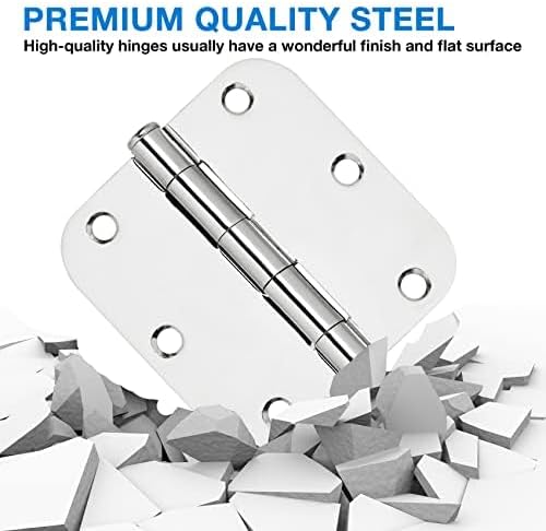 18 Pack Interior Door Hinges Polished Chrome 3.5 inch X 3-1/2" 5/8 Radius,3 ½"Bright Sliver Round Standard Hinge for Doors DIY Assembly Bifold Table Hardware Kit Home Accessories House Eseentials