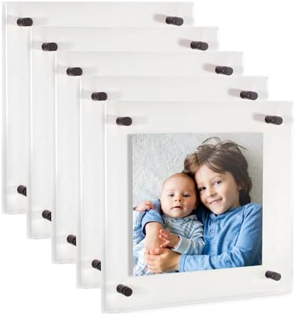 ArtToFrames 24x24 Inch Double Panel Floating Acrylic Picture Frame (Full Frame is 28x28) comes with Black Standoff Hardware, Made in the USA, 5 Pack