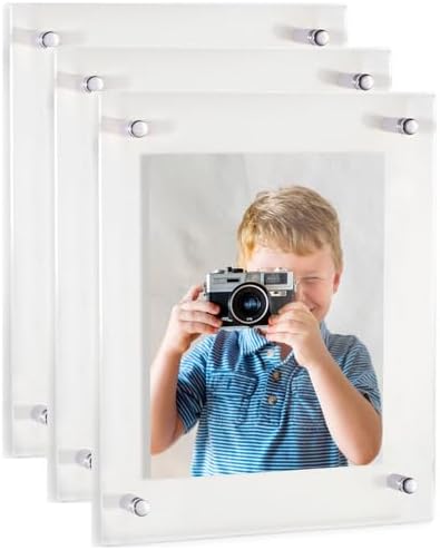 ArtToFrames 24x30 Inch Double Panel Floating Acrylic Picture Frame (Full Frame is 28x34) comes with Chrome Standoff Hardware, Made in the USA, 3 Pack