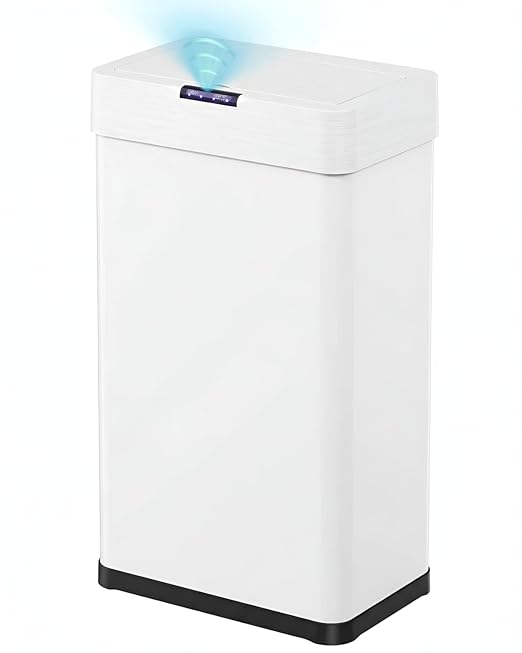 TLSUNNY 18.5 Gallon Motion Sensor Trash Can,Touchless Automatic Garbage Can,Brushed Stainless Steel Smart Bin,with Bag Holder,Soft Close Lid,for Kitchen,Office,RV,Bedroom,Living Room (White, 70L)