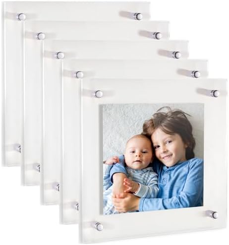 ArtToFrames 12x12 Inch Double Panel Floating Acrylic Picture Frame (Full Frame is 16x16) comes with Chrome Standoff Hardware, Made in the USA, 5 Pack