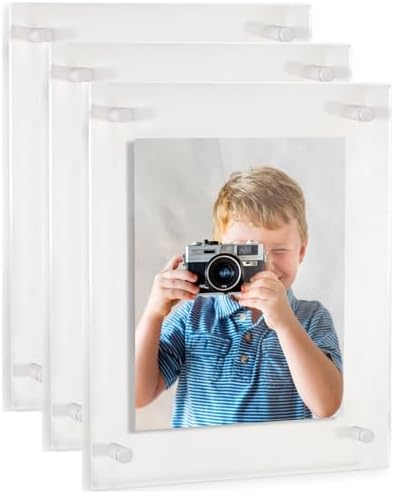 ArtToFrames 8x32 Inch Double Panel Floating Acrylic Picture Frame (Full Frame is 12x36) comes with White Standoff Hardware, Made in the USA, 3 Pack