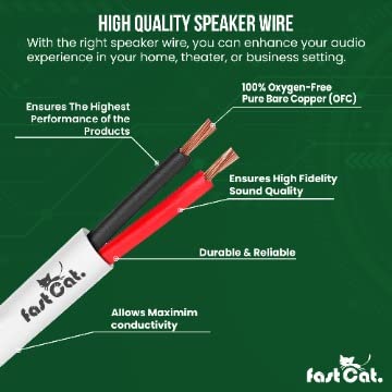 fast Cat. Speaker Wire 16 Guage 2C, UL Listed & CMR/CL3R-FT4 Rated - Speaker Cable w/PVC Jacket, 100% Oxygen-Free Pure Bare Copper - (65) HighFlex 16 Guage Wire - in-Wall Use-500ft Bulk Cable, White