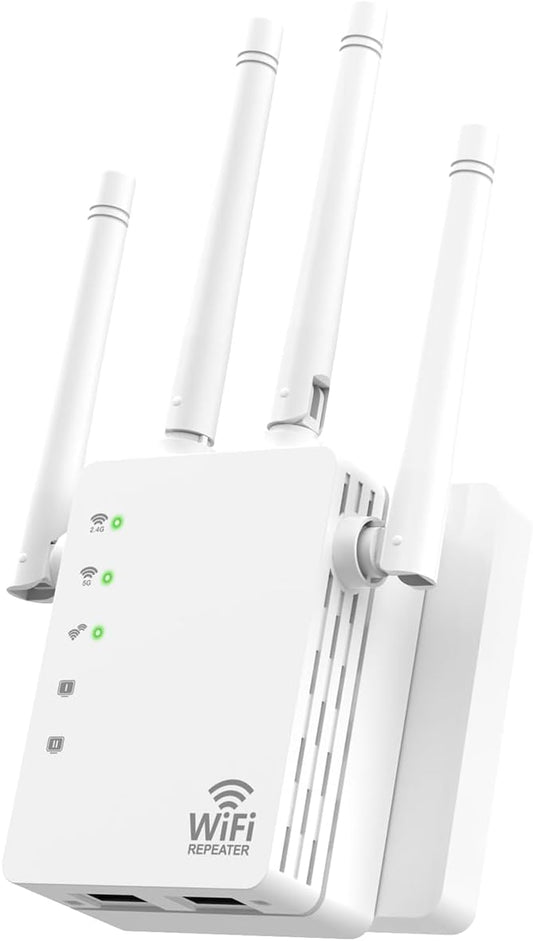 WiFi Extender, WiFi Extender Signal Booster Dual-Band(5.8G&2.4G) Wireless Repeater Coverage to 12880 sq. ft & 105 Devices, 1-Tap Setup, Supports Ethernet Port, Faster Speed