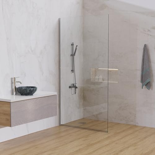 Royalty Fixed Shower Screen - 30" x 76" Frameless 3/8" Clear Tempered Glass Panel with Hardware - Easy Clean Smart Guard Coating - Minimalist Modern Design for Bathroom - Brushed Gold