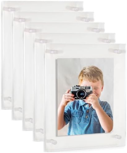 ArtToFrames 10x15 Inch Double Panel Floating Acrylic Picture Frame (Full Frame is 14x19) comes with White Standoff Hardware, Made in the USA, 5 Pack
