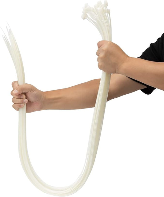 XINGO 48 inch White Zip Ties Heavy Duty 25 PCS,200 LBS Ultra Strong Plastic Wire Ties, Large Cable Ties Extra Long Tie Wraps, Indoor and Outdoor UV Resistant