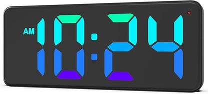 LED Digital Wall Clock with Dynamic RGB Display, Big Digits, Auto-Brightness, 12/24Hr Format, Modern Electric Small Silent Wall Clock for Living Room, Bedroom, Classroom, Farmhouse, Kitchen, Office