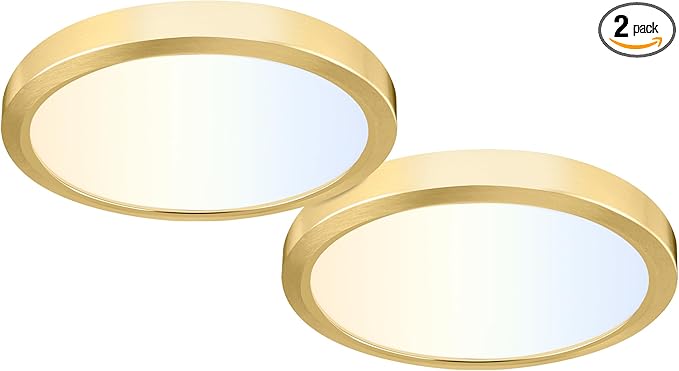 hykolity 2 Pack 9 Inch Selectable CCT LED Round Flat Panel Light, 18W 1800LM 3000K/4000K/5000K, Edge-Lit Flush Mount Ceiling Light Fixture for Kitchen, Bedroom, Laundry and Closet Room，Gold