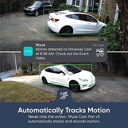 WYZE Cam Pan v3 Indoor/Outdoor IP65 1080P 360° Pan/Tilt/Zoom WiFi Smart Home Security Camera, Motion Tracking for Baby/Pet, Color Night Vision, Works with Alexa&Google Assistant, Free Expert Setup