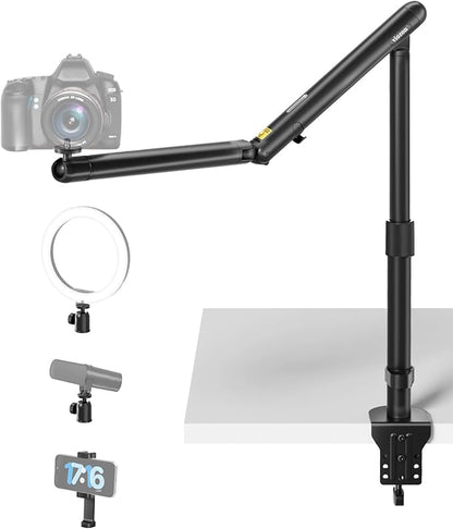 Viozon Overhead Camera Mount, Overhead Phone Stand, Flexible Aluminum Alloy Spring Arm with 360° Ball Head,1/4"&3/8" Interface for DSLR Camera/Rrojector/Microphone/Ring Light/Webcam/Phone