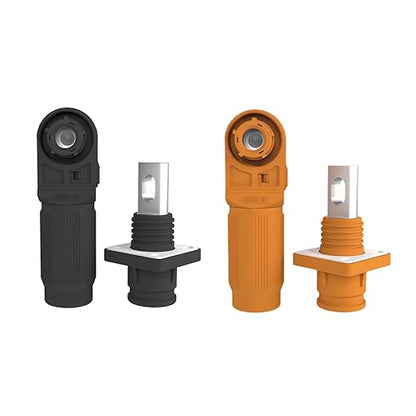 100A Battery Energy Storage Connector, 16mm² High Current Connectors IP67 Waterproof Copper Plate Wiring Power Adapter Quick Plug Terminal Right Angle Plug and Socket (1000V Black+Orange)