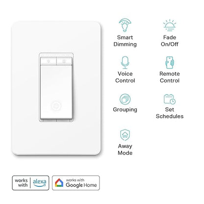 Kasa Smart Dimmer Switch HS220, Single Pole, Needs Neutral Wire, 2.4GHz Wi-Fi Light Switch Works with Alexa and Google Home, UL Certified, No Hub Required, 1 Pack
