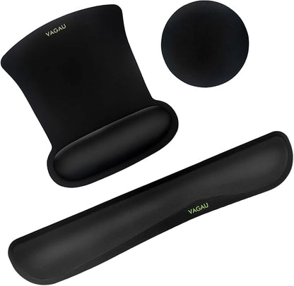 VAGAU Premium Keyboard Wrist Rest and Mouse Pad Wrist Support, Ergonomic Memory Foam Set for Office, Laptop, Mac, Computer and Gaming, Comfortable Typing &Wrist Pain Relief (C-Black)