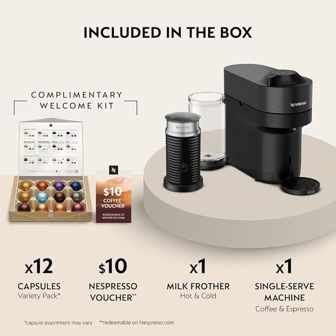 Nespresso Vertuo Pop+ Coffee and Espresso Machine by De'Longhi with Aeroccino Milk Frother, Liquorice Black
