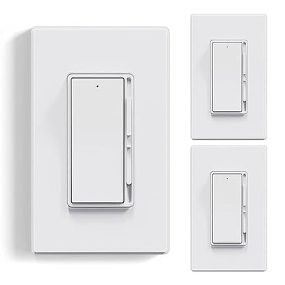 ELEGRP Digital Dimmer Light Switch for 300W Dimmable LED/CFL Lights and 600W Incandescent/Halogen, Single Pole/3-Way LED Slide Dimmer Light Switch, Wall Plate Included, UL Listed, 3 Pack, Matte White
