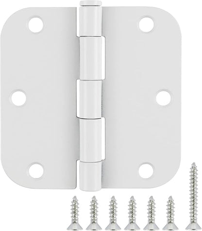 3 Pack White Door Hinges 3.5" Interior Hardware for Doors 3 1/2 Inch Rounded 5/8"Radius Non Removable Pin Bedroom Hinge Bulk Heavy Duty Steel Bisagra De Puerta Blanca Gate Decor Accessories No Squeak